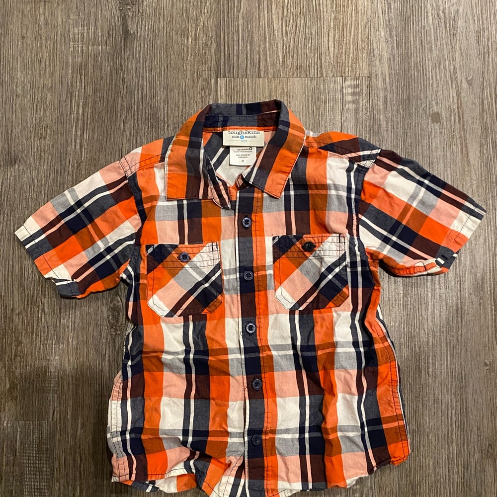 Toughskins mix&match boys 4T orange plaid short sleeve button up shirt
